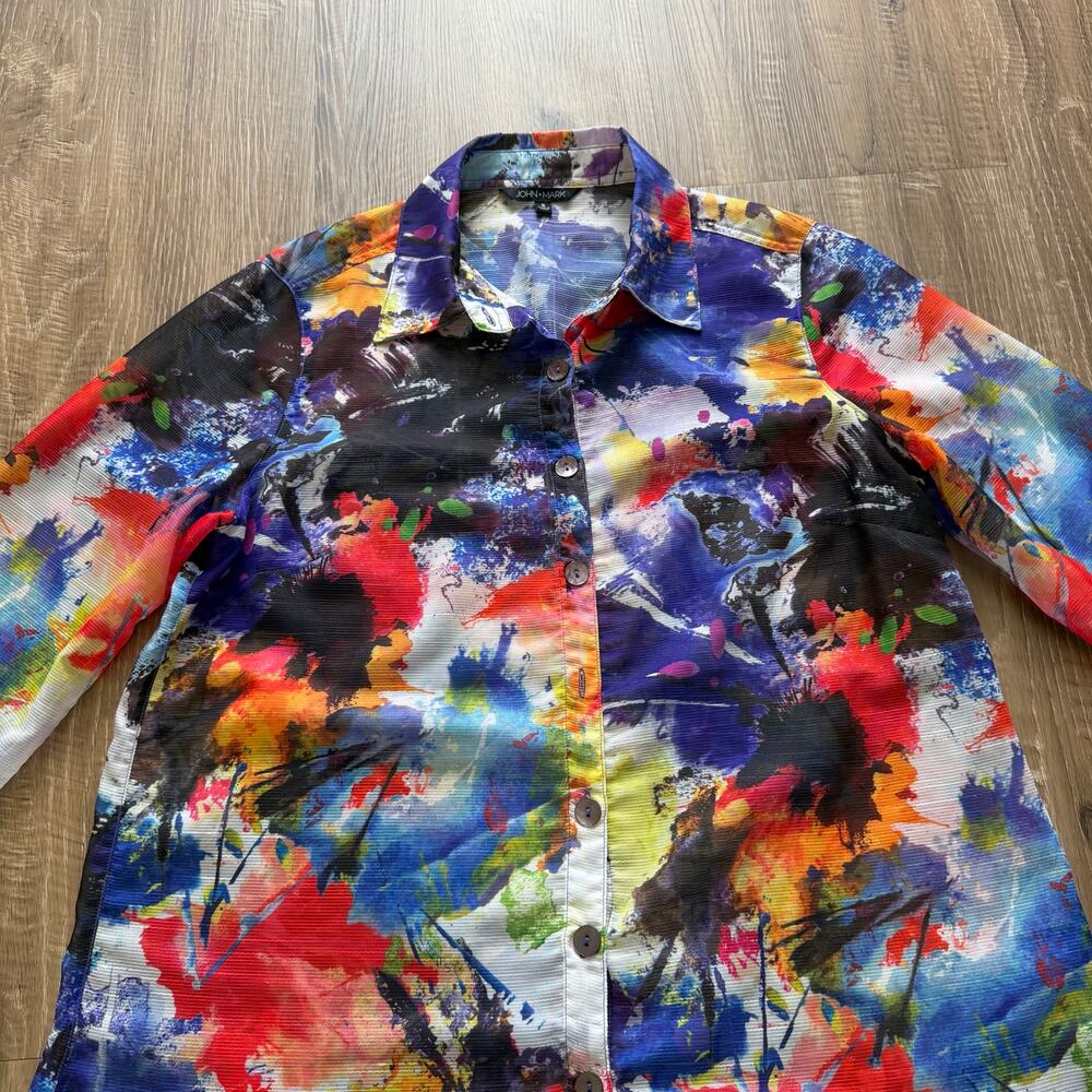 John Mark Abstract Print Button Down Shirt Womens Small - Picture 2 of 7